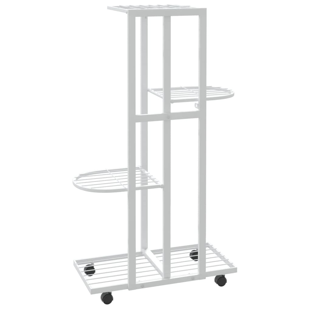 vidaXL Suport de flori cu 4 etaje, cu roți, alb, 44x23x80 cm, fier
