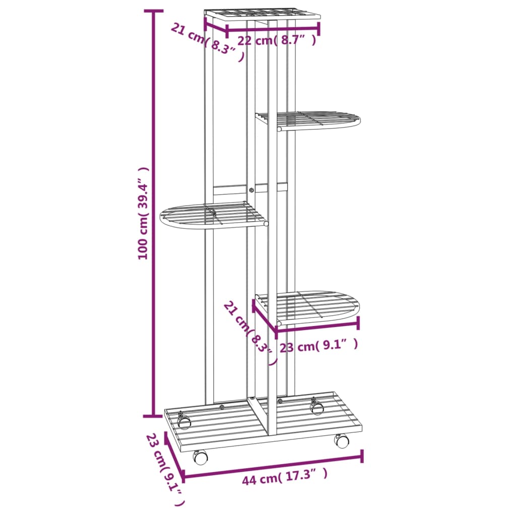 vidaXL Suport de flori cu 5 etaje, cu roți, negru, 44x23x100 cm, fier vidaXL Suport de flori cu 5 etaje, cu roți, negru, 44x23x100 cm, fier