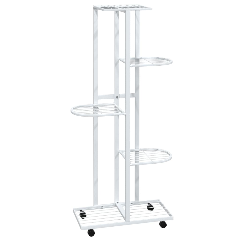 vidaXL Suport de flori cu 5 etaje, cu roți, alb, 44x23x100 cm, fier vidaXL Suport de flori cu 5 etaje, cu roți, alb, 44x23x100 cm, fier