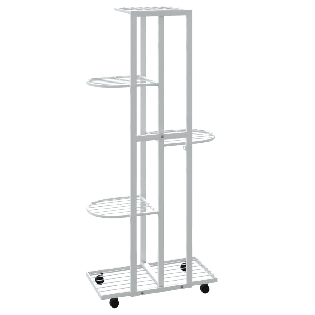 vidaXL Suport de flori cu 5 etaje, cu roți, alb, 44x23x100 cm, fier vidaXL Suport de flori cu 5 etaje, cu roți, alb, 44x23x100 cm, fier