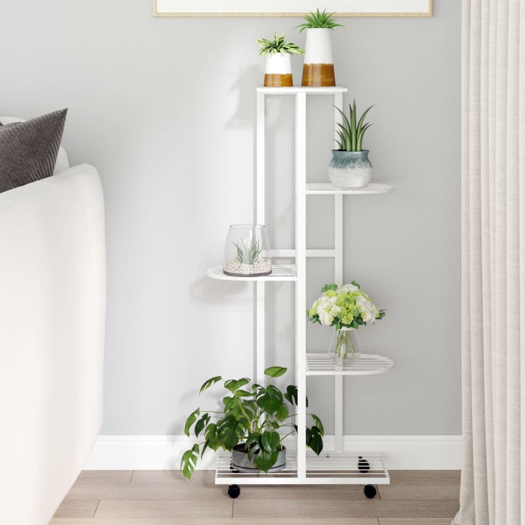 vidaXL Suport de flori cu 5 etaje, cu roți, alb, 44x23x100 cm, fier vidaXL Suport de flori cu 5 etaje, cu roți, alb, 44x23x100 cm, fier
