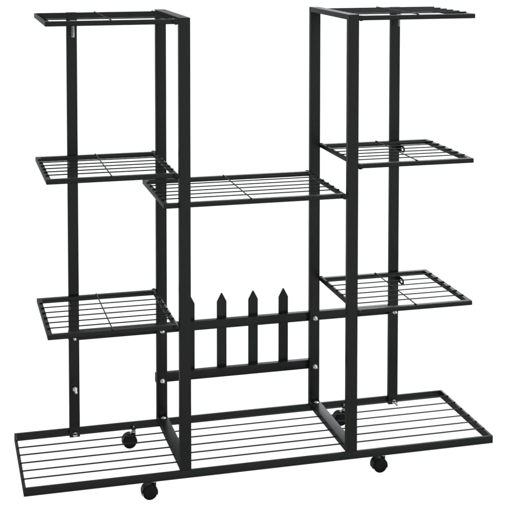 vidaXL Suport pentru flori cu roți, 94,5x24,5x91,5 cm, negru, fier vidaXL Suport pentru flori cu roți, 94,5x24,5x91,5 cm, negru, fier