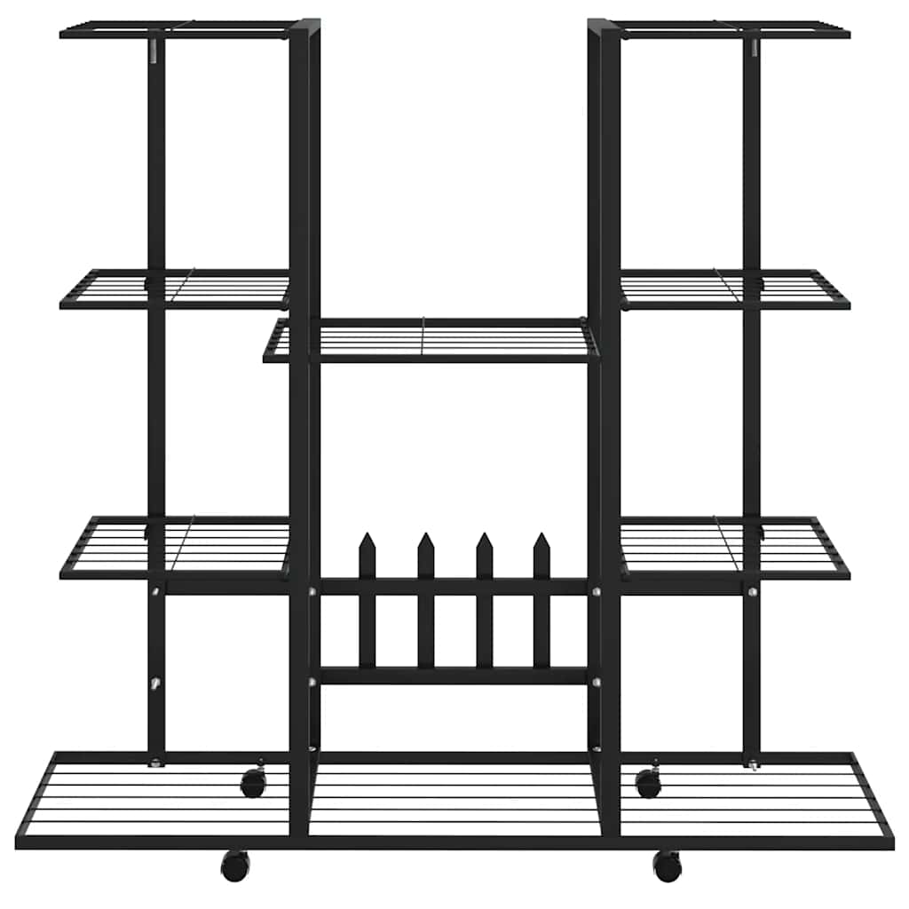 vidaXL Suport pentru flori cu roți, 94,5x24,5x91,5 cm, negru, fier vidaXL Suport pentru flori cu roți, 94,5x24,5x91,5 cm, negru, fier