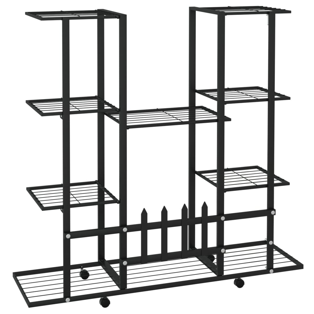 vidaXL Suport pentru flori cu roți, 94,5x24,5x91,5 cm, negru, fier vidaXL Suport pentru flori cu roți, 94,5x24,5x91,5 cm, negru, fier