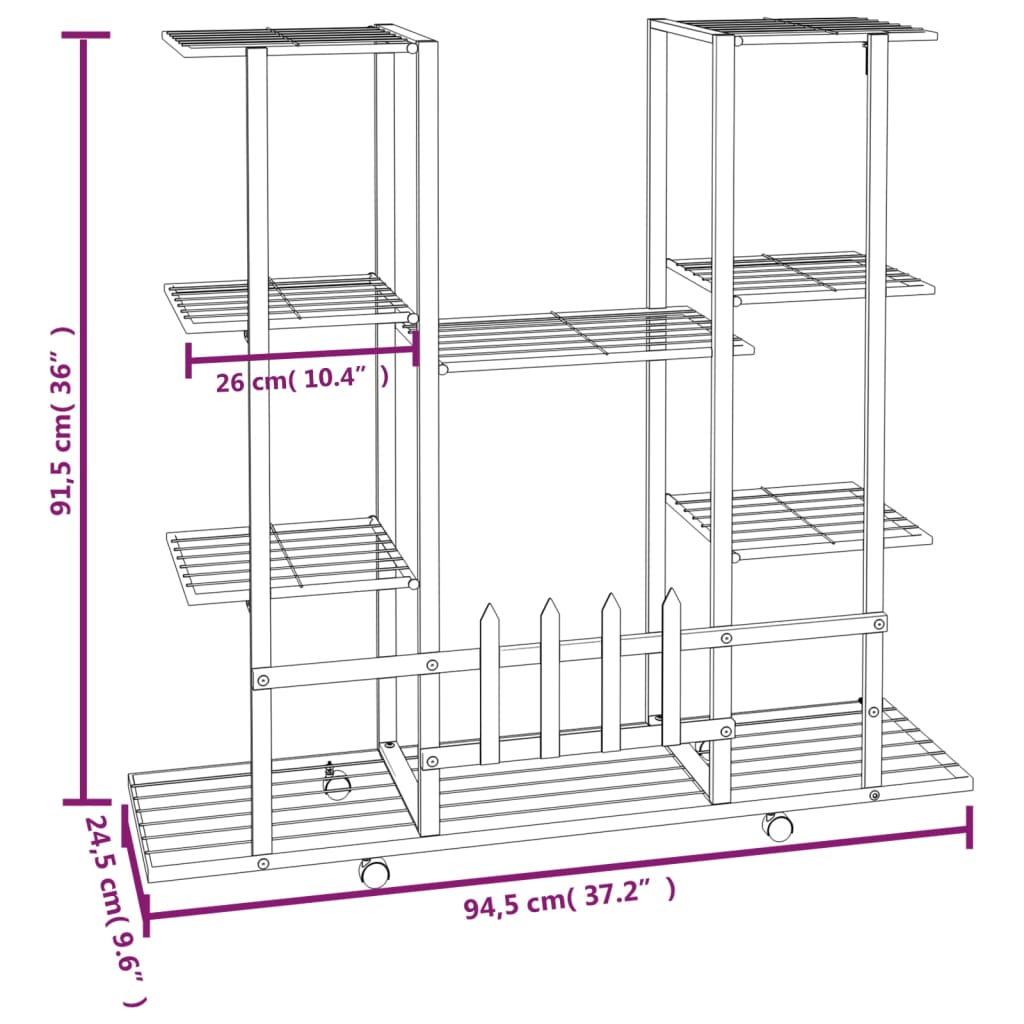 vidaXL Suport pentru flori cu roți, 94,5x24,5x91,5 cm, alb, fier vidaXL Suport pentru flori cu roți, 94,5x24,5x91,5 cm, alb, fier