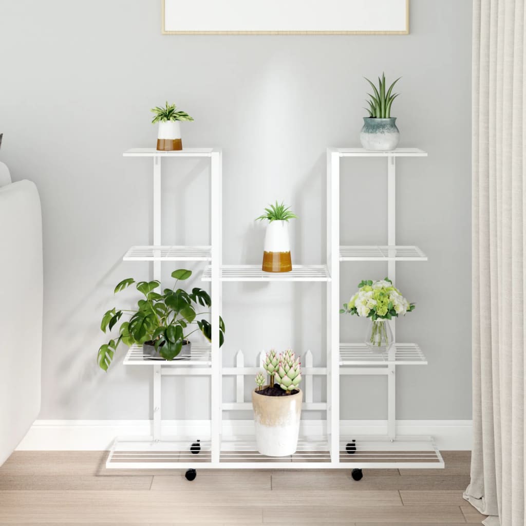 vidaXL Suport pentru flori cu roți, 94,5x24,5x91,5 cm, alb, fier vidaXL Suport pentru flori cu roți, 94,5x24,5x91,5 cm, alb, fier