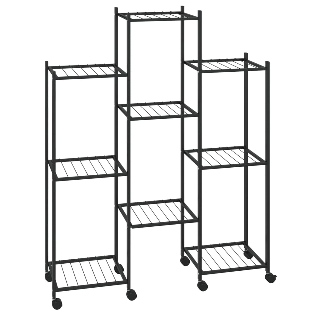 vidaXL Suport pentru flori cu roți, 83x25x103,5 cm, negru, fier vidaXL Suport pentru flori cu roți, 83x25x103,5 cm, negru, fier
