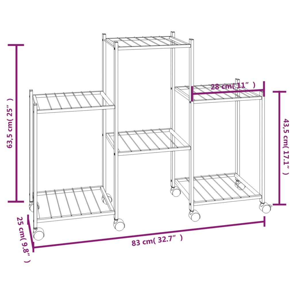 vidaXL Suport pentru flori cu roți, 83x25x63,5 cm, negru, fier vidaXL Suport pentru flori cu roți, 83x25x63,5 cm, negru, fier