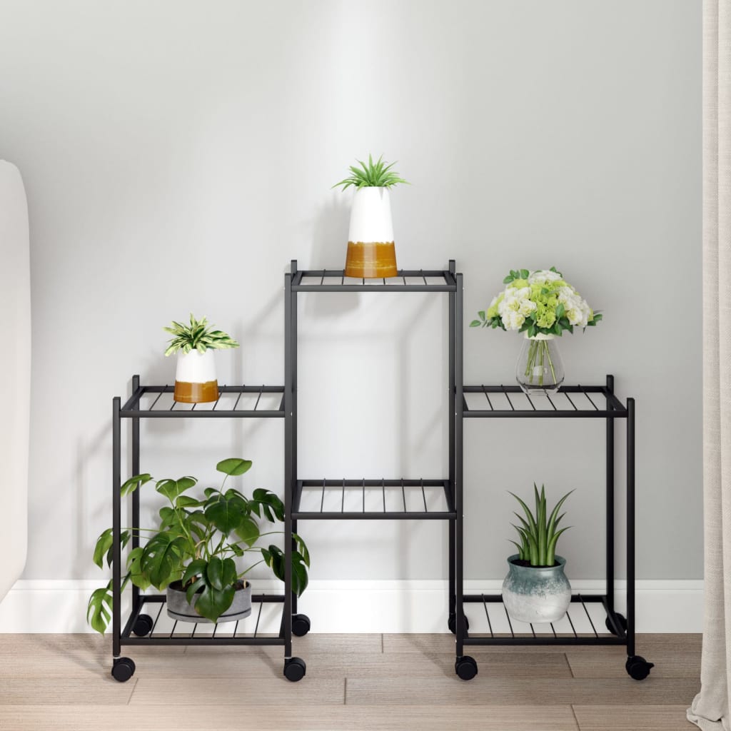 vidaXL Suport pentru flori cu roți, 83x25x63,5 cm, negru, fier vidaXL Suport pentru flori cu roți, 83x25x63,5 cm, negru, fier