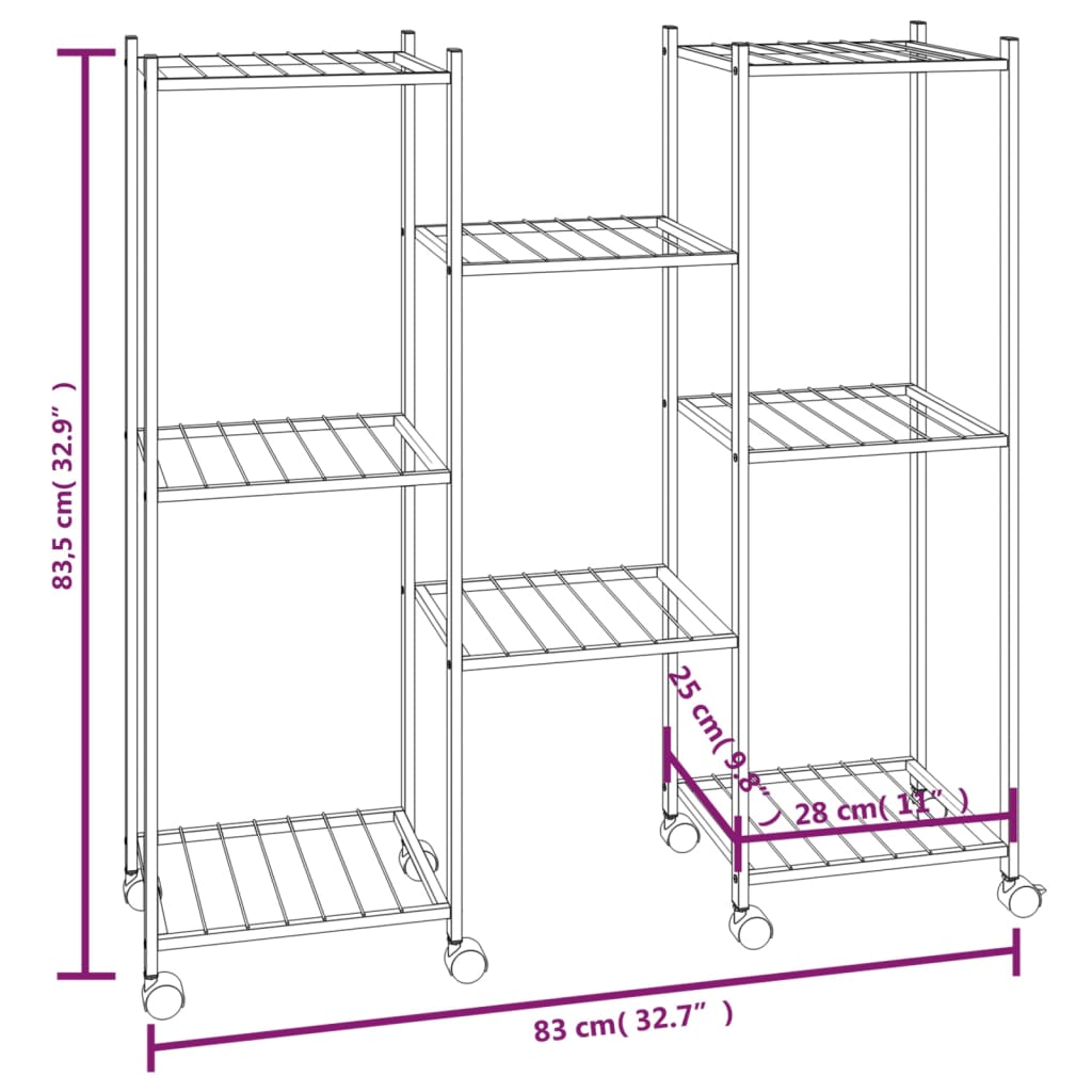 vidaXL Suport pentru flori cu roți, 83x25x83,5 cm, negru, fier vidaXL Suport pentru flori cu roți, 83x25x83,5 cm, negru, fier