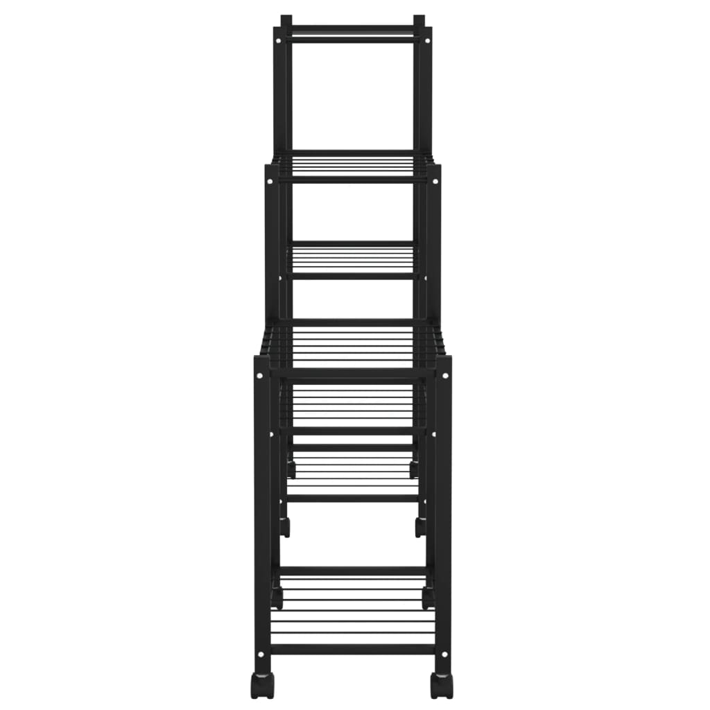 vidaXL Suport pentru flori cu roți, 83x25x83,5 cm, negru, fier vidaXL Suport pentru flori cu roți, 83x25x83,5 cm, negru, fier