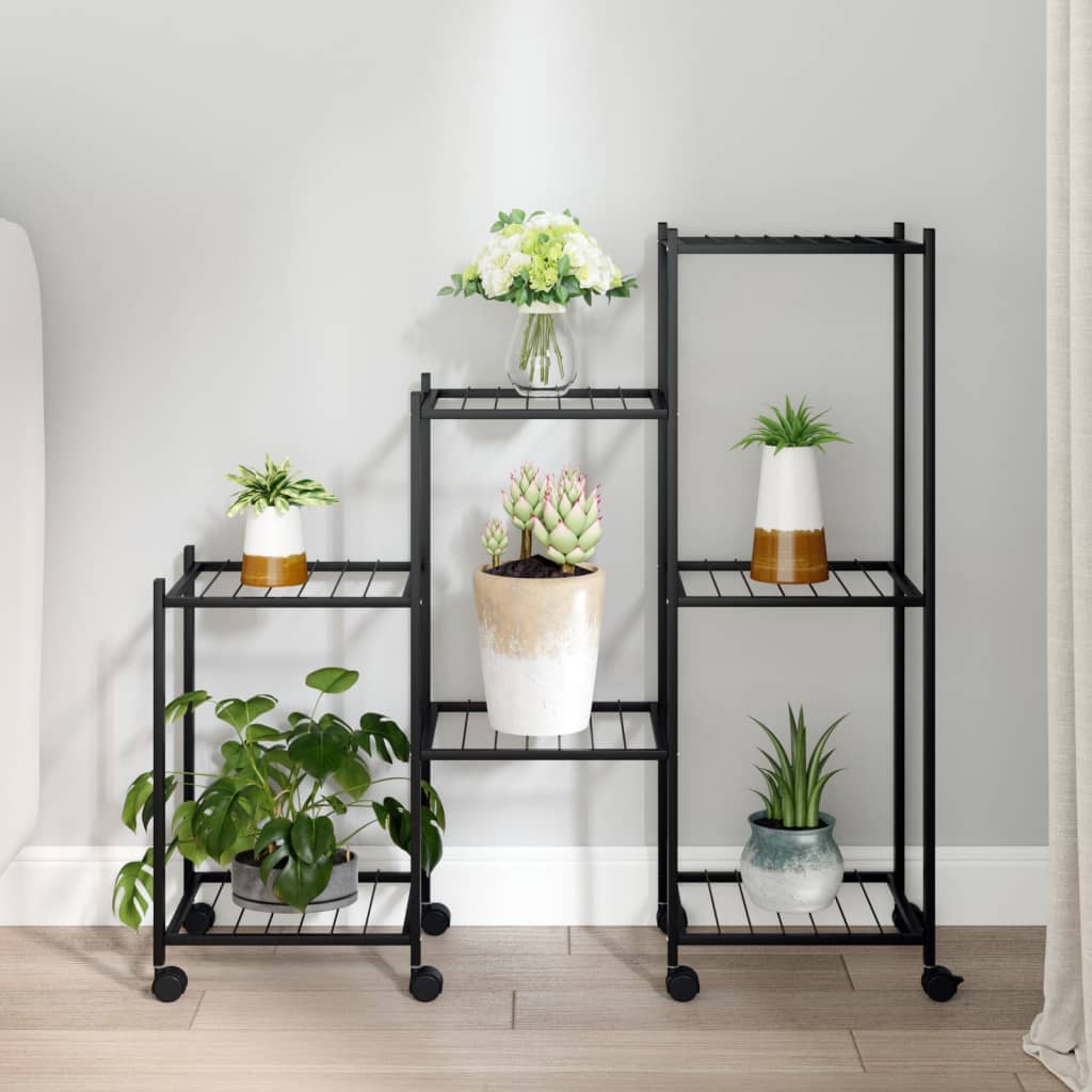 vidaXL Suport pentru flori cu roți, 83x25x83,5 cm, negru, fier vidaXL Suport pentru flori cu roți, 83x25x83,5 cm, negru, fier