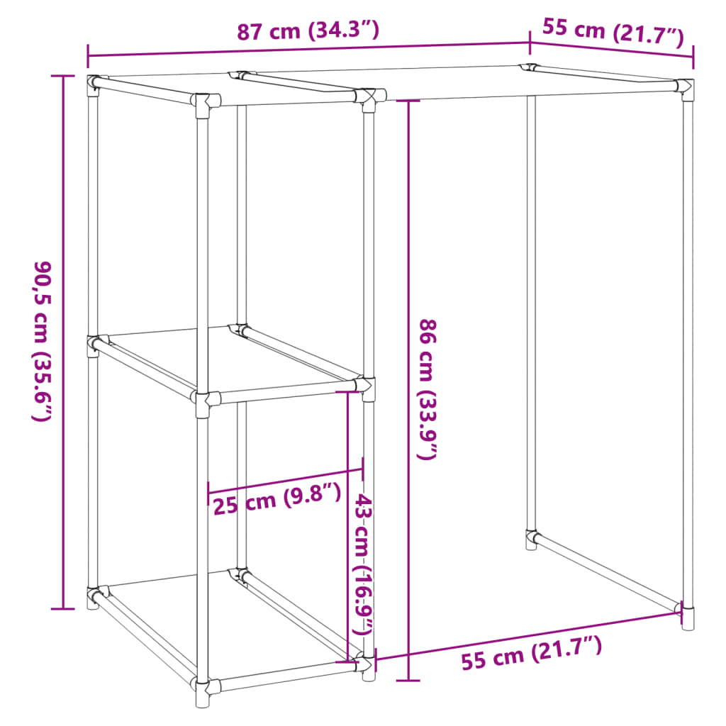 vidaXL Raft depozitare peste mașină de spălat gri 87x55x90,5 cm fier vidaXL Raft depozitare peste mașină de spălat gri 87x55x90,5 cm fier