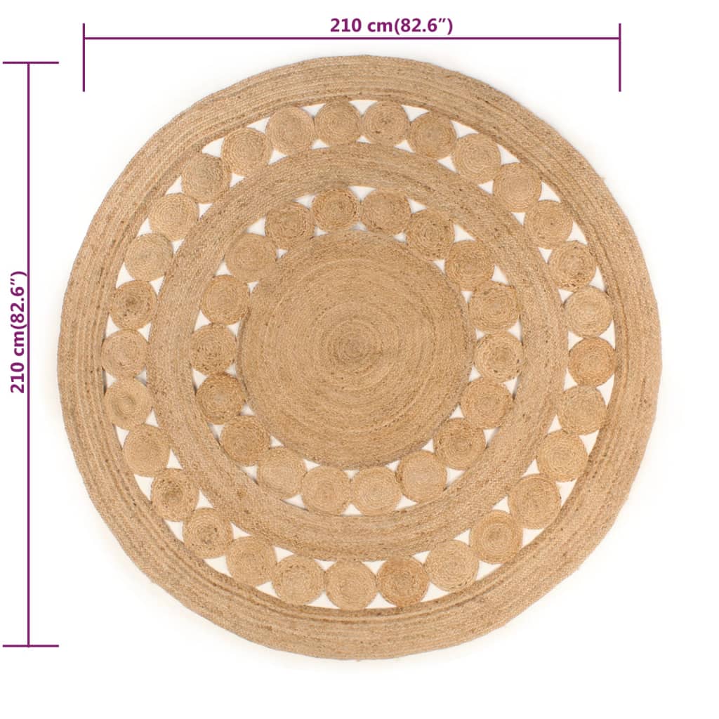 vidaXL Covor din iută cu design împletit, 210 cm, rotund vidaXL Covor din iută cu design împletit, 210 cm, rotund