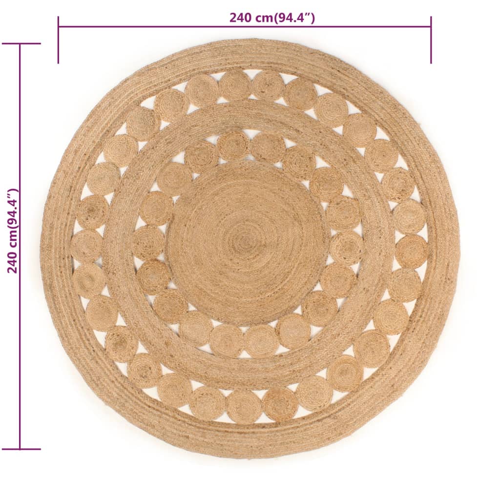 vidaXL Covor din iută cu design împletit, 240 cm, rotund vidaXL Covor din iută cu design împletit, 240 cm, rotund