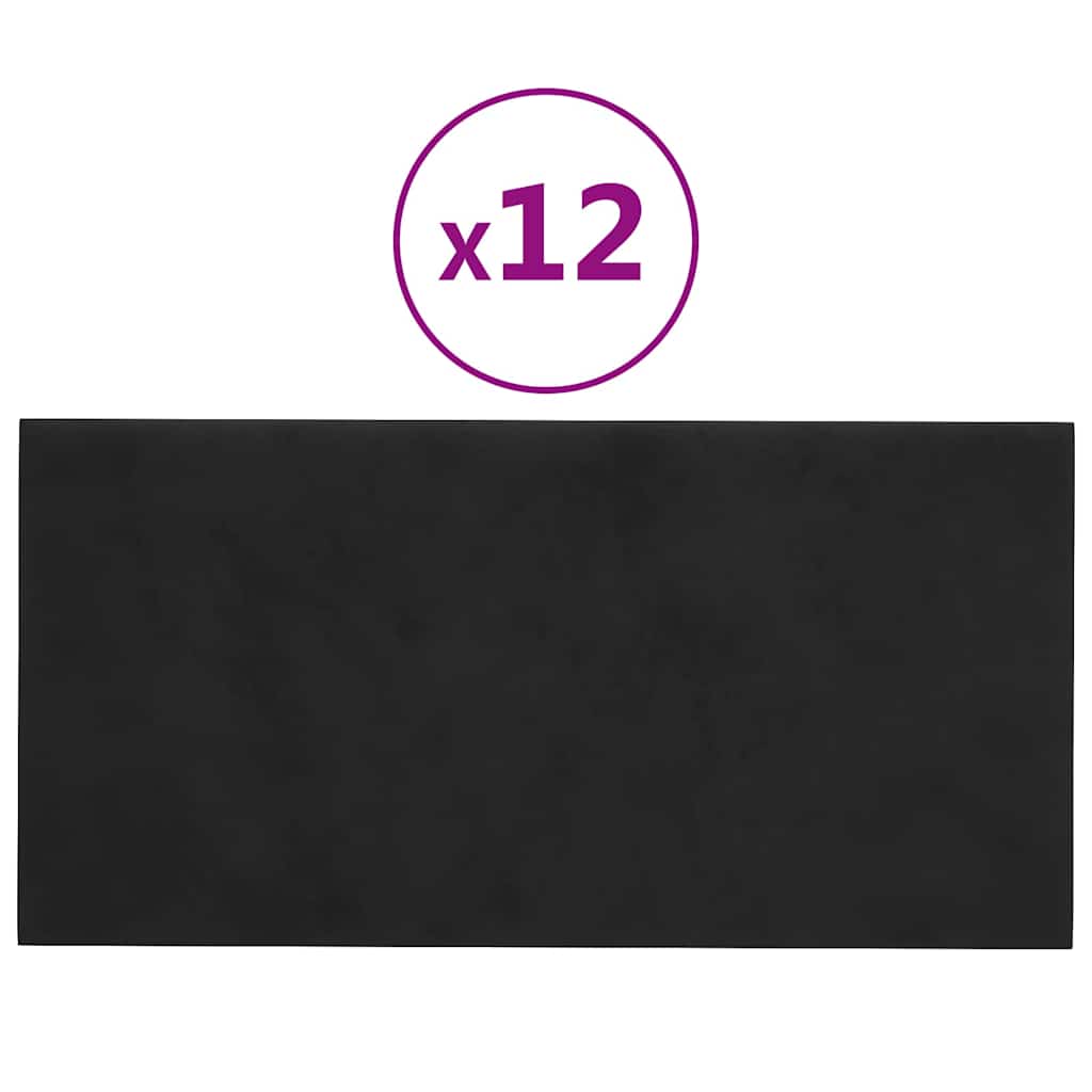 vidaXL Panouri de perete, 12 buc., negru, 30x15 cm, catifea, 0,54 m²