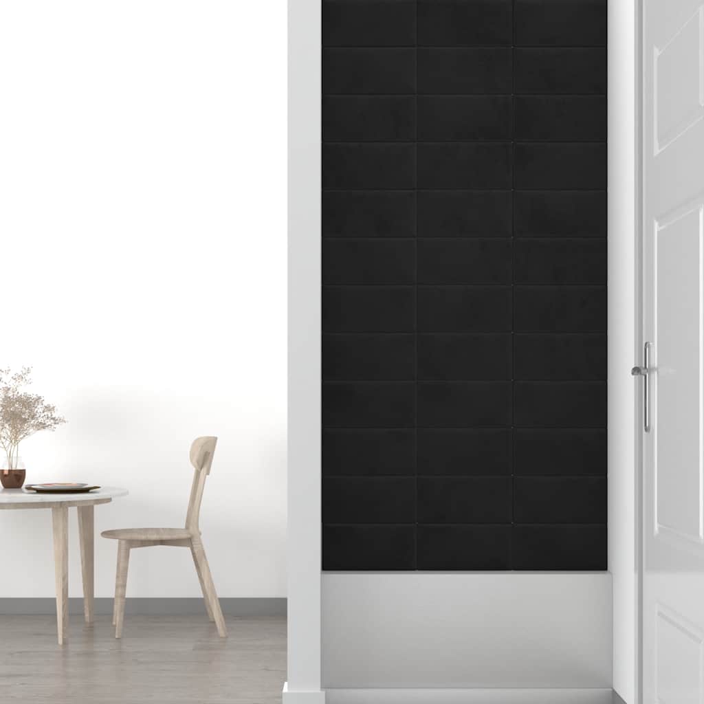 vidaXL Panouri de perete, 12 buc., negru, 30x15 cm, catifea, 0,54 m²