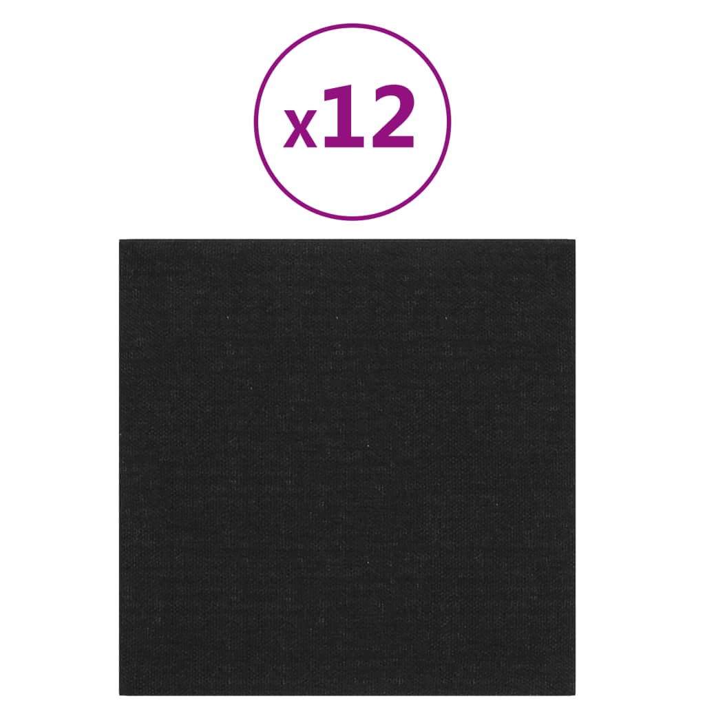 vidaXL Panouri de perete 12 buc. negru 30x30 cm țesătură 1,08m²