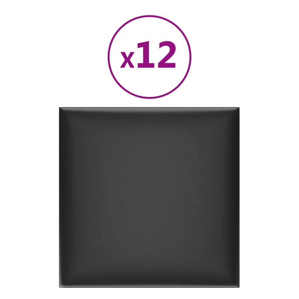 vidaXL Panouri perete 12 buc. negru, 30x30 cm piele ecologică, 1,08 m² vidaXL Panouri perete 12 buc. negru, 30x30 cm piele ecologică, 1,08 m²