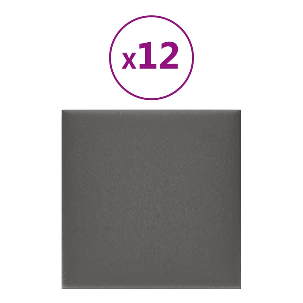 vidaXL Panouri perete 12 buc. gri, 30x30 cm, piele ecologică, 1,08 m²