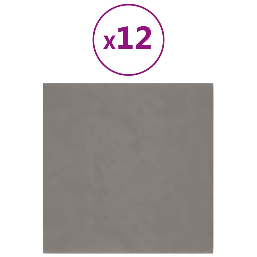 vidaXL Panouri de perete 12 buc. gri deschis 30x30 cm catifea 1,08 m² vidaXL Panouri de perete 12 buc. gri deschis 30x30 cm catifea 1,08 m²