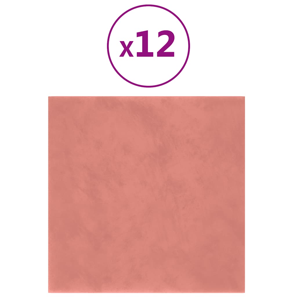 vidaXL Panouri de perete 12 buc. roz 30x30 cm catifea 1,08 m²