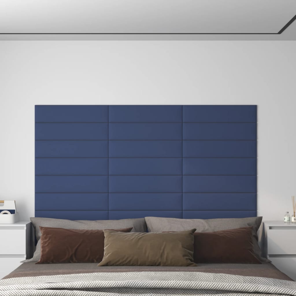 vidaXL Panouri de perete, 12 buc., albastru, 60x15 cm, textil, 1,08 m² vidaXL Panouri de perete, 12 buc., albastru, 60x15 cm, textil, 1,08 m²