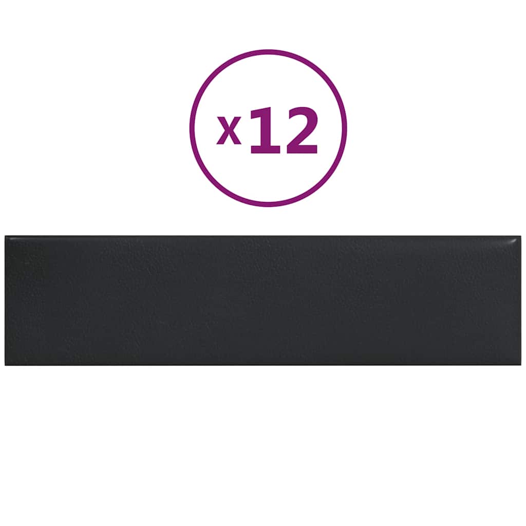 vidaXL Panouri perete 12 buc. negru, 60x15 cm, piele ecologică 1,08 m²