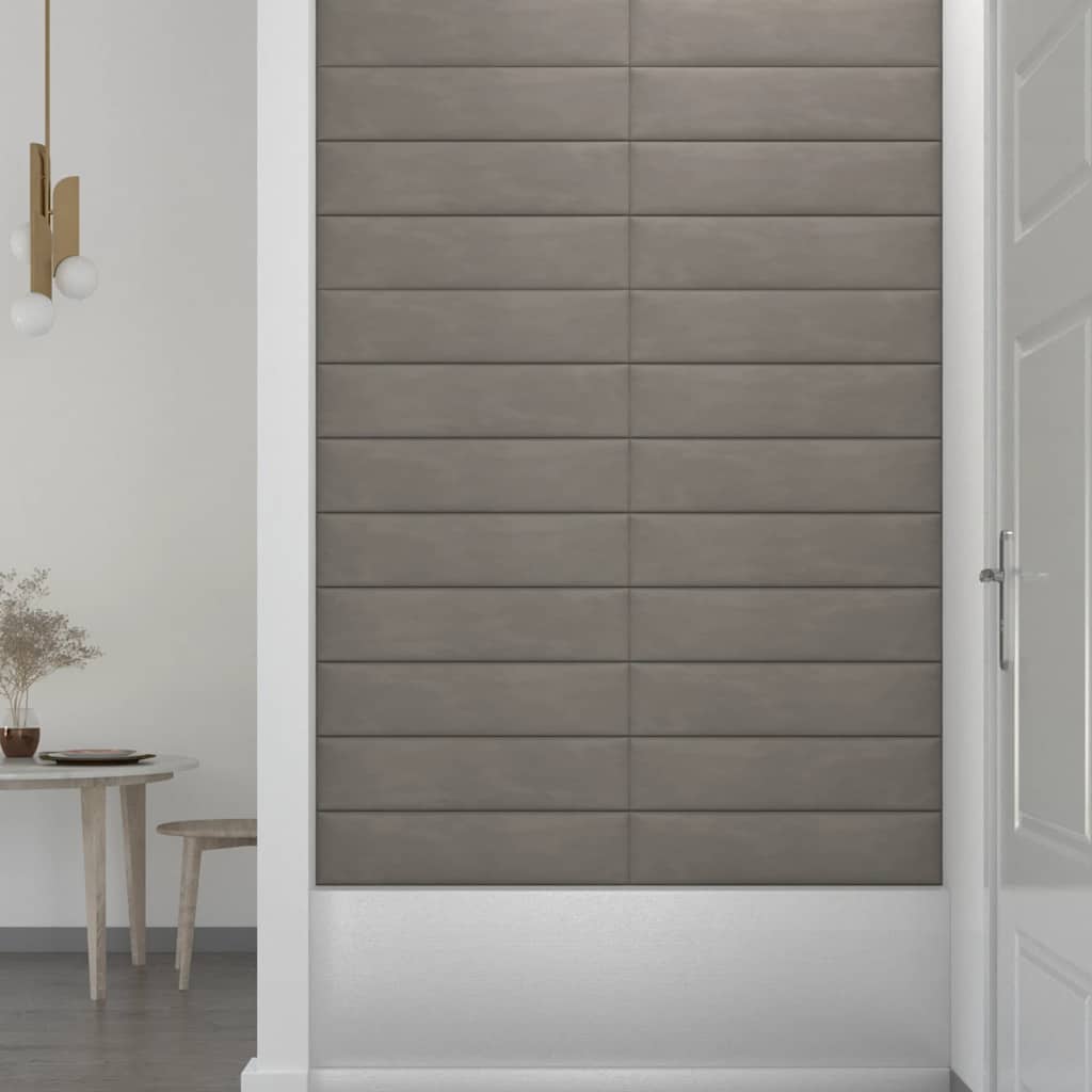 vidaXL Panouri de perete 12 buc. gri deschis 60x15 cm catifea 1,08 m²