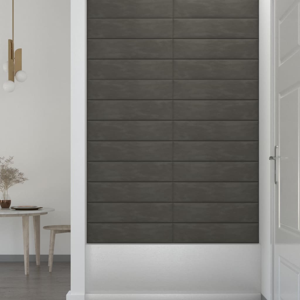 vidaXL Panouri de perete 12 buc. gri închis 60x15 cm catifea 1,08 m² vidaXL Panouri de perete 12 buc. gri închis 60x15 cm catifea 1,08 m²