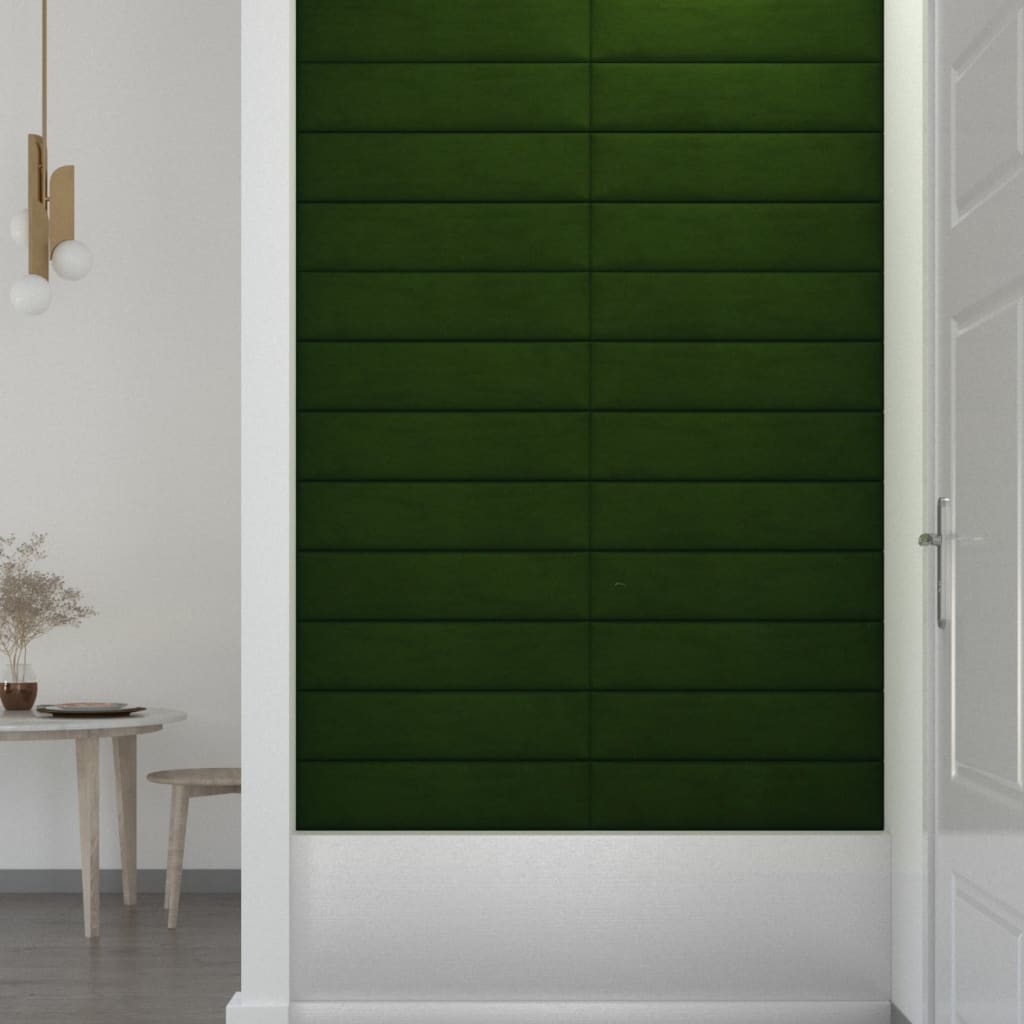 vidaXL Panouri de perete 12 buc. verde închis 60x15 cm catifea 1,08 m² vidaXL Panouri de perete 12 buc. verde închis 60x15 cm catifea 1,08 m²