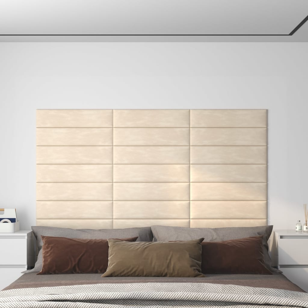 vidaXL Panouri de perete 12 buc. crem 60x15 cm catifea 1,08 m² vidaXL Panouri de perete 12 buc. crem 60x15 cm catifea 1,08 m²