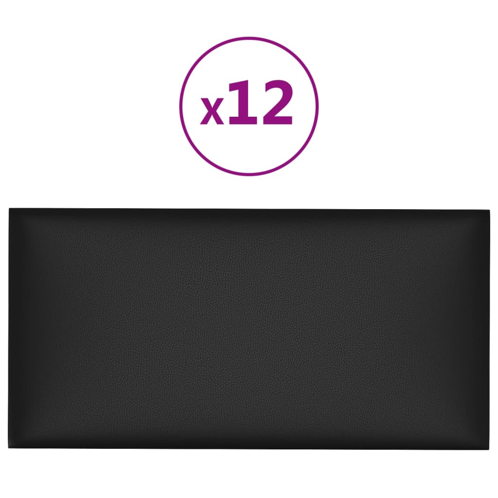vidaXL Panouri de perete 12 buc. negru 60x30 cm piele eco 2,16 m² vidaXL Panouri de perete 12 buc. negru 60x30 cm piele eco 2,16 m²