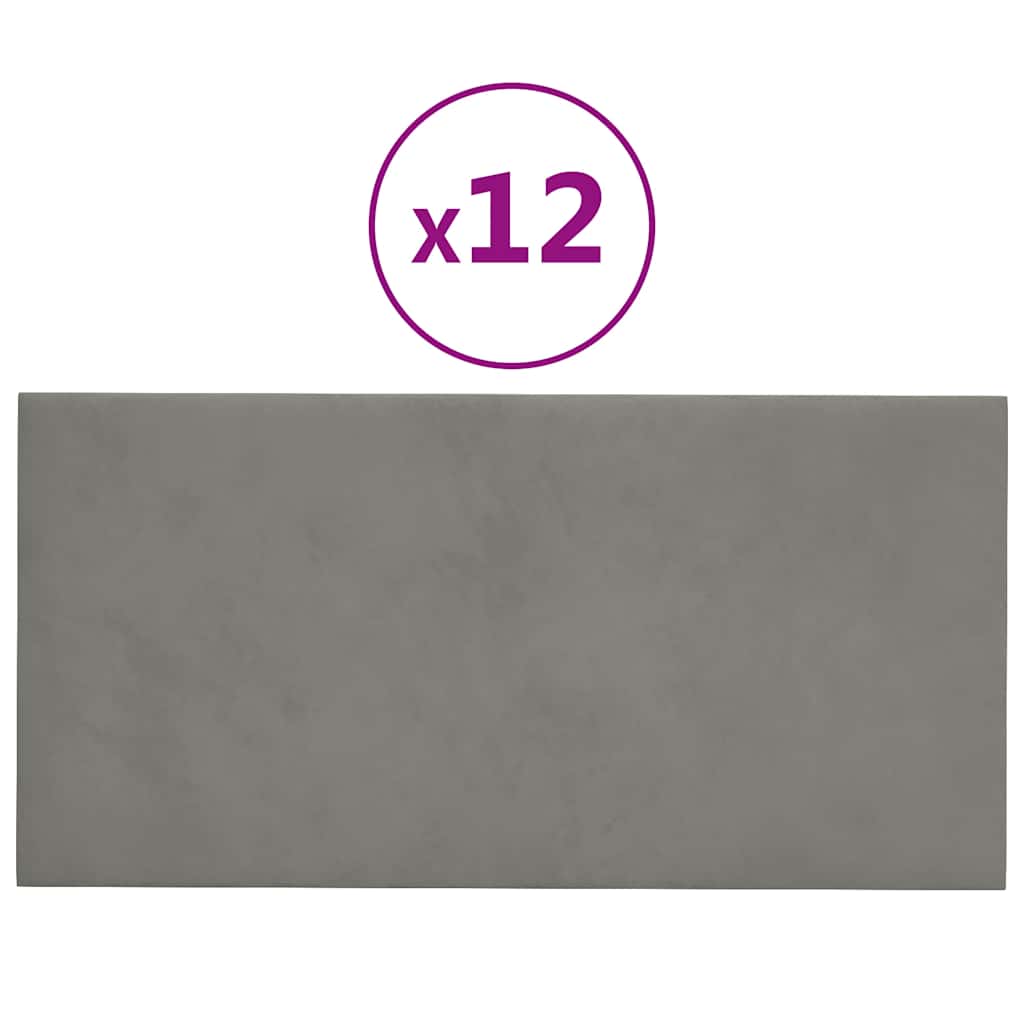 vidaXL Panouri de perete 12 buc. gri deschis 60x30 cm catifea 2,16 m²