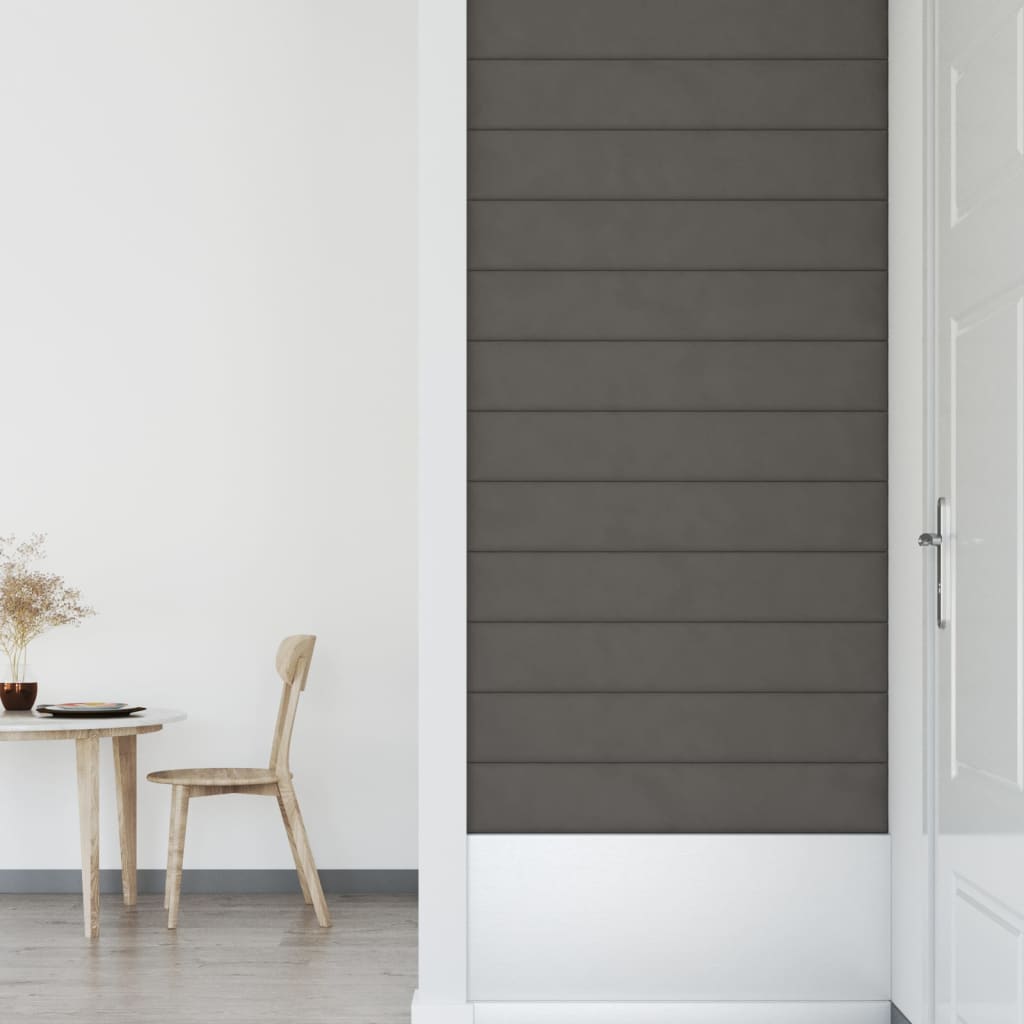 vidaXL Panouri de perete 12 buc. gri închis 90x15 cm catifea 1,62 m² vidaXL Panouri de perete 12 buc. gri închis 90x15 cm catifea 1,62 m²