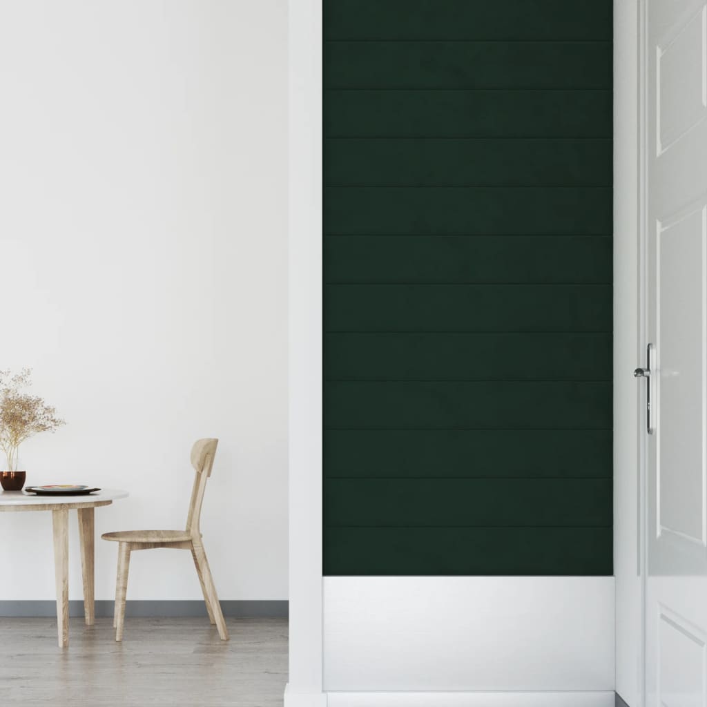 vidaXL Panouri de perete 12 buc. verde închis 90x15 cm catifea 1,62 m²
