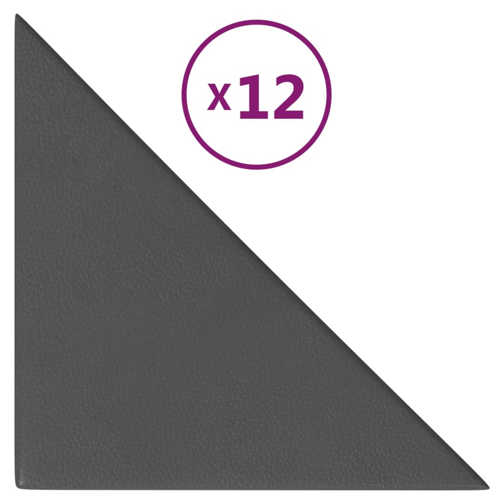 vidaXL Panouri de perete 12 buc. gri, 30x30 cm piele ecologică 0,54 m²