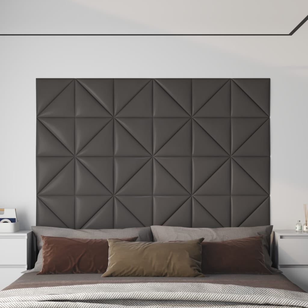 vidaXL Panouri de perete 12 buc. gri, 30x30 cm piele ecologică 0,54 m²
