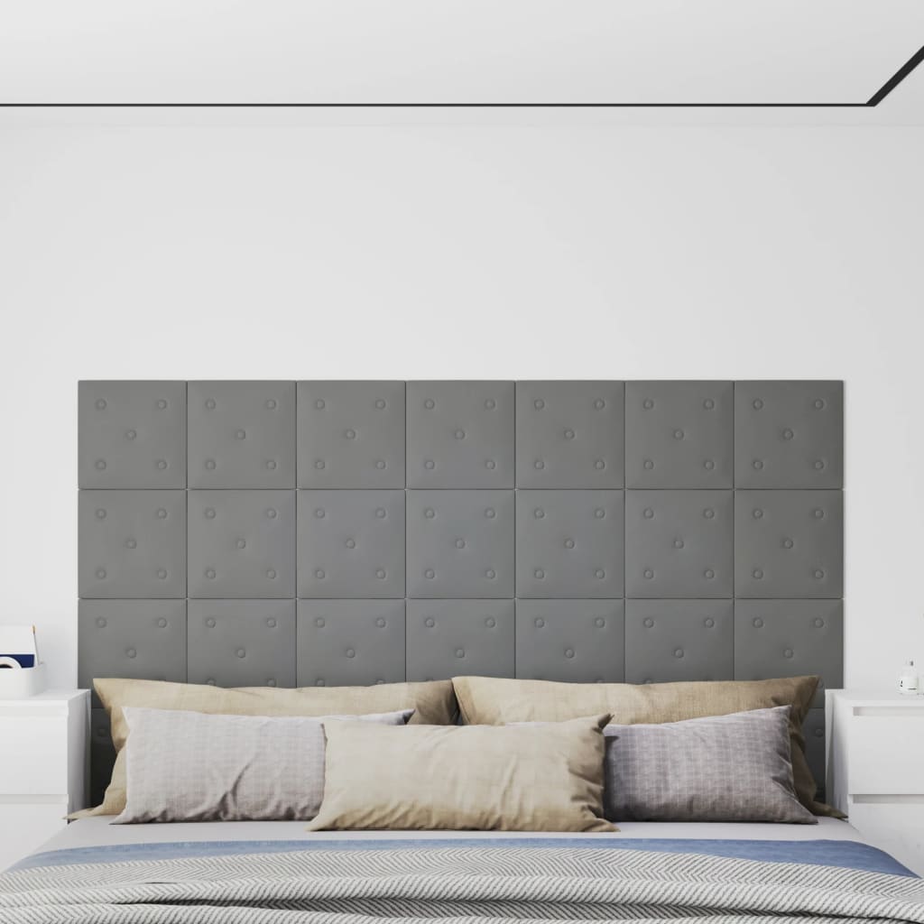 vidaXL Panouri perete 12 buc. gri, 30x30 cm, piele ecologică, 1,08 m² vidaXL Panouri perete 12 buc. gri, 30x30 cm, piele ecologică, 1,08 m²