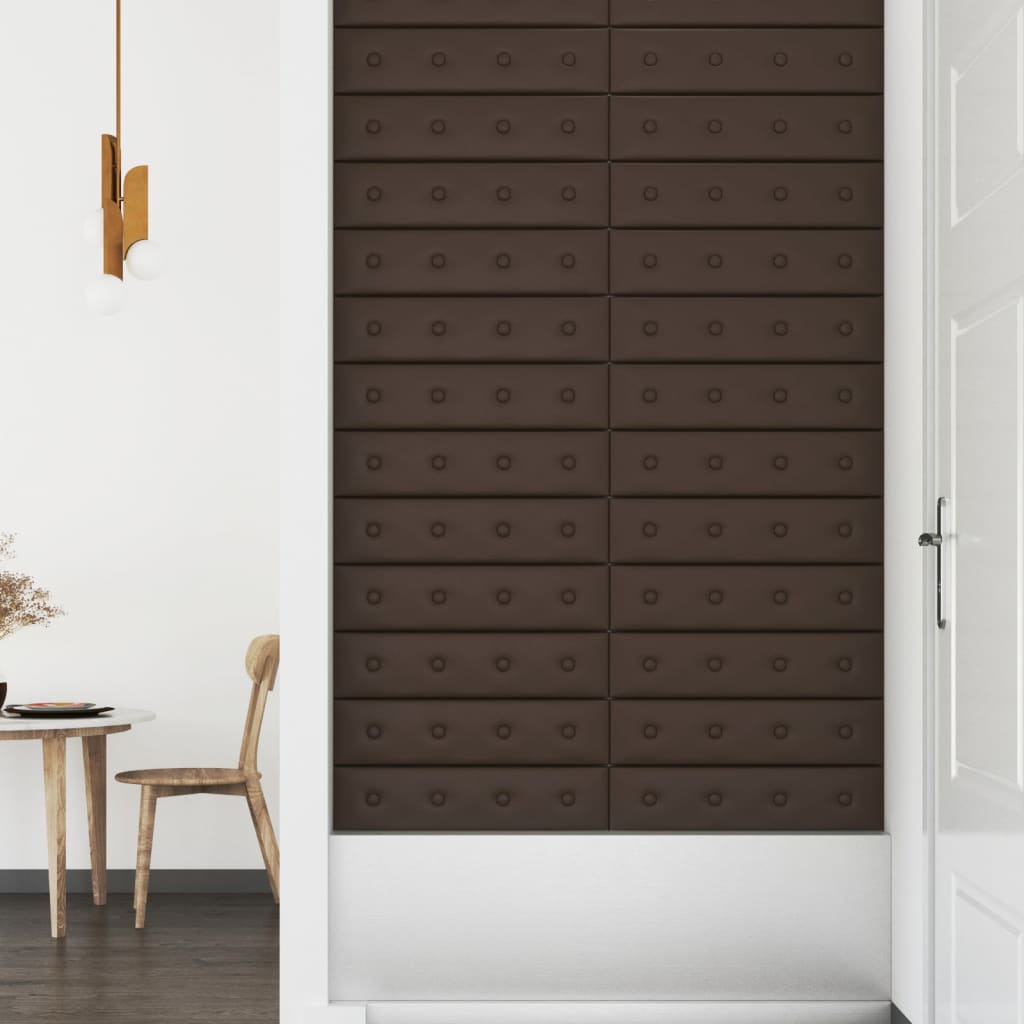 vidaXL Panouri perete 12 buc. maro, 60x15 cm, piele ecologică, 1,08 m² vidaXL Panouri perete 12 buc. maro, 60x15 cm, piele ecologică, 1,08 m²