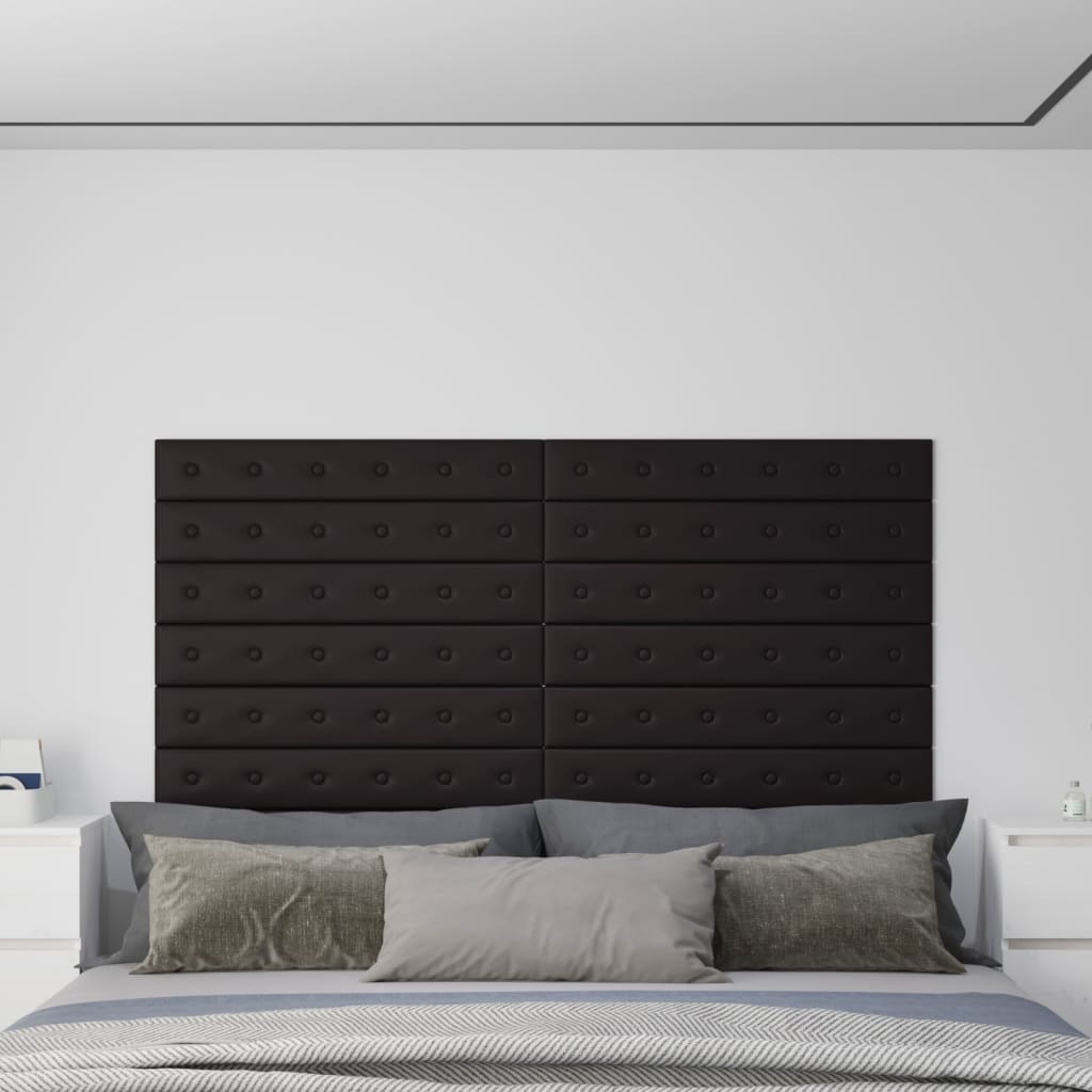 vidaXL Panouri perete 12 buc. negru, 90x15 cm piele ecologică 1,62 m² vidaXL Panouri perete 12 buc. negru, 90x15 cm piele ecologică 1,62 m²