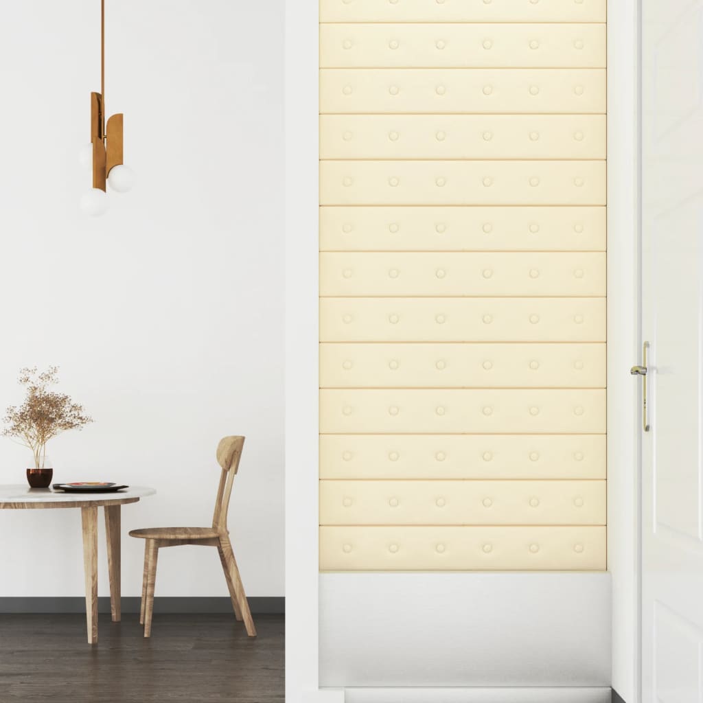 vidaXL Panouri de perete 12 buc. crem 90x15 cm piele ecologică 1,62 m² vidaXL Panouri de perete 12 buc. crem 90x15 cm piele ecologică 1,62 m²