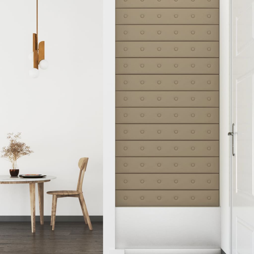 vidaXL Panouri de perete 12 buc. cappuccino 90x15 cm piele eco 1,62 m² vidaXL Panouri de perete 12 buc. cappuccino 90x15 cm piele eco 1,62 m²