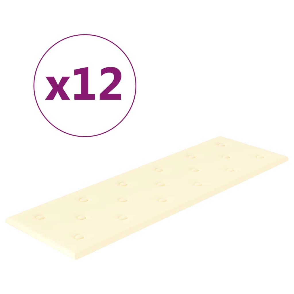vidaXL Panouri de perete 12 buc. crem 90x30 cm piele ecologică 3,24 m²