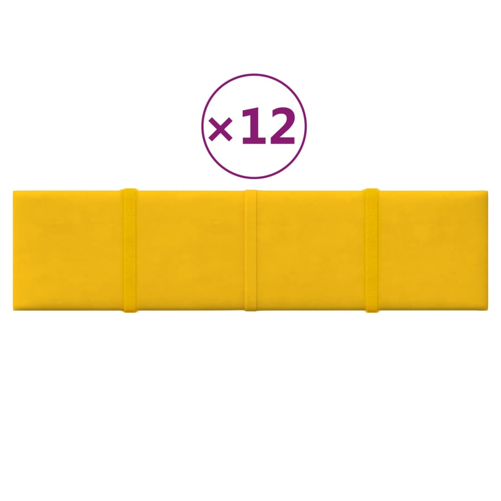 vidaXL Panouri de perete, 12 buc., galben, 60x15 cm, Catifea, 1,08 m²