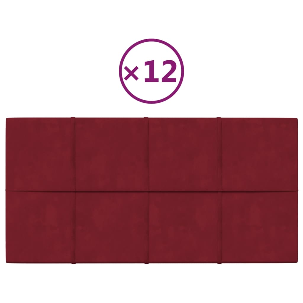 vidaXL Panouri de perete 12 buc. roșu vin 60x30 cm catifea 2,16 m² vidaXL Panouri de perete 12 buc. roșu vin 60x30 cm catifea 2,16 m²