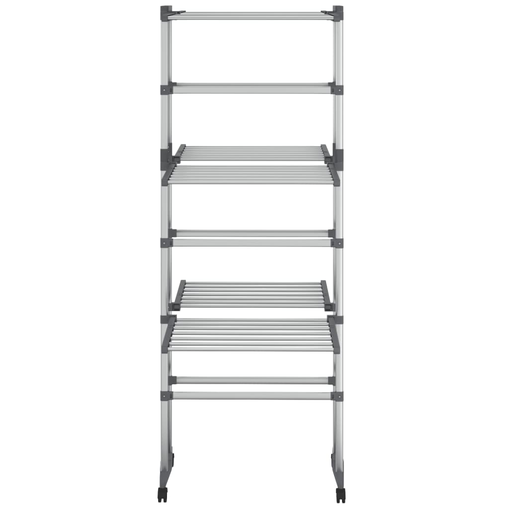 vidaXL Suport uscare rufe, 3 niveluri, cu roți, argintiu, 60x70x129 cm vidaXL Suport uscare rufe, 3 niveluri, cu roți, argintiu, 60x70x129 cm