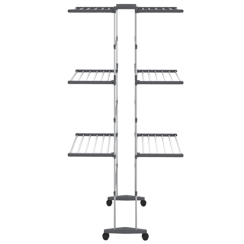 vidaXL Suport uscare rufe, 3 niveluri, cu roți, argintiu, 60x70x129 cm vidaXL Suport uscare rufe, 3 niveluri, cu roți, argintiu, 60x70x129 cm