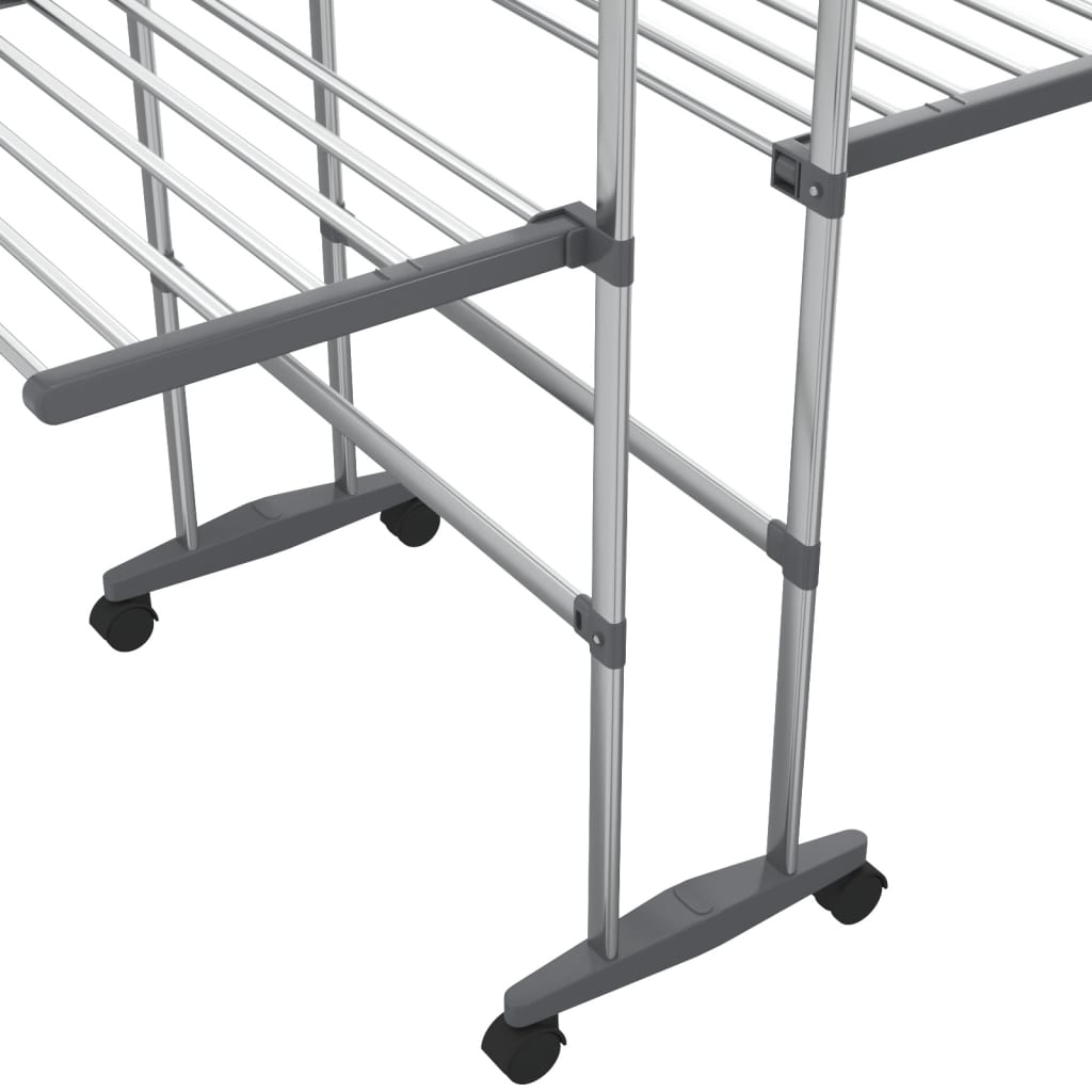 vidaXL Suport uscare rufe, 3 niveluri, cu roți, argintiu, 60x70x129 cm vidaXL Suport uscare rufe, 3 niveluri, cu roți, argintiu, 60x70x129 cm