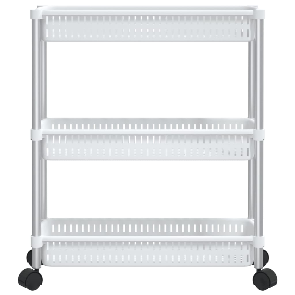 vidaXL Cărucior de depozitare cu 3 niveluri, argintiu și alb, aluminiu vidaXL Cărucior de depozitare cu 3 niveluri, argintiu și alb, aluminiu